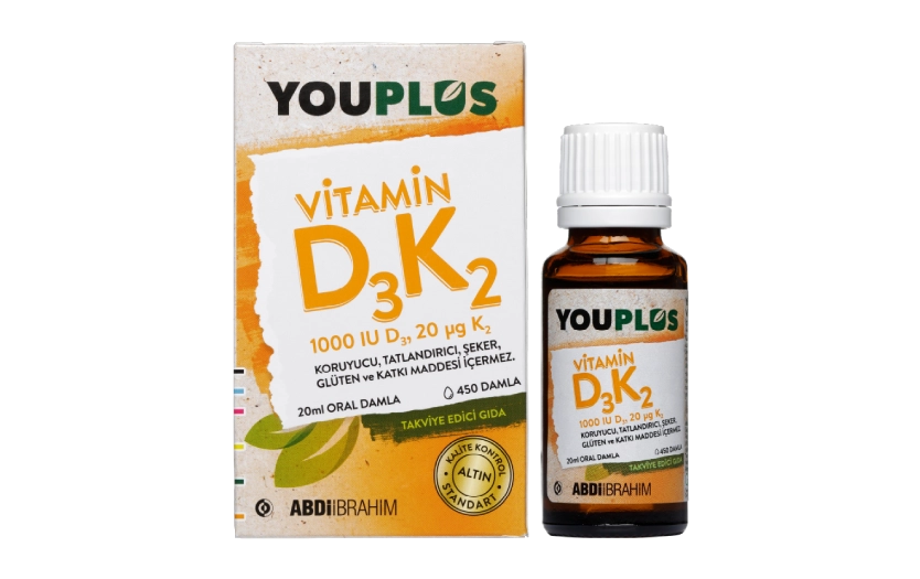Youplus Vitamin D3K2  
1000 IU 20 ML Oral Damla