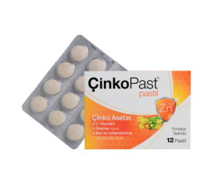 Çinkopast Pastil Portakal Tadında Çinko Asetat, C Vitamini, Ihlamur, Bal ile Tatlandırılmış 12 Pastil