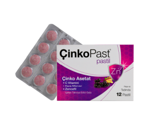 Çinkopast Pastil Nane Tadında Çinko Asetat, C Vitamini, Kara Mürver, Zencefil 12 Pastil